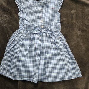 Tommy Hilfiger Girls Blue Gingham Dress Size 4T Bow Waist Button Front Summer